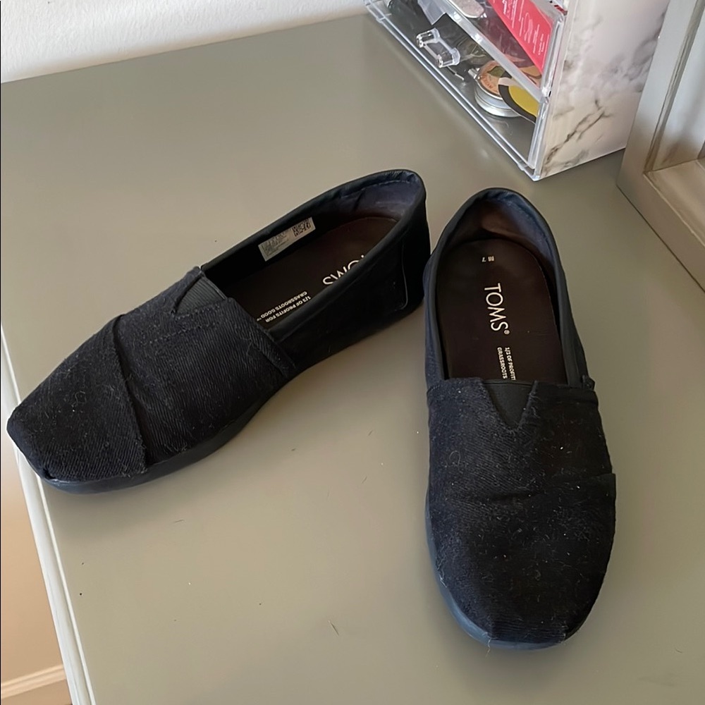 Toms Black Canvas Slip-On Loafers